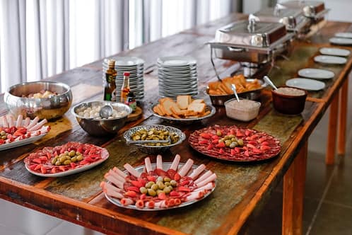 assorted food on brown wooden table